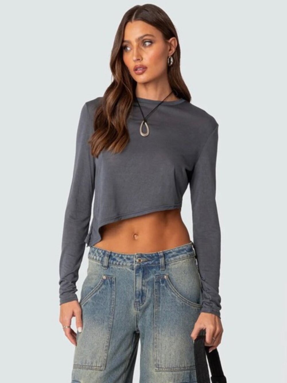 Edikted Asymmetric Long Sleeve Grey size Small